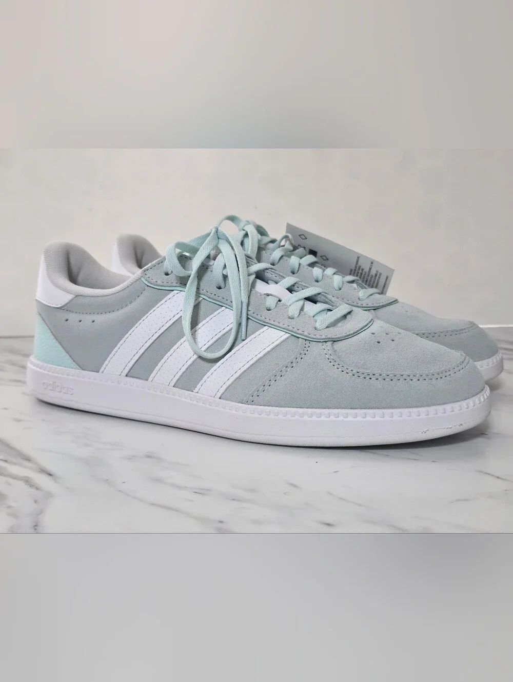 adidas Women’s Mint Green and White Court-Style Sneakers